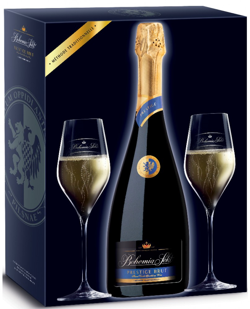 Bohemia Sekt Prestige Brut 12,5% 0,75 l + 2 Gläser (Karton)