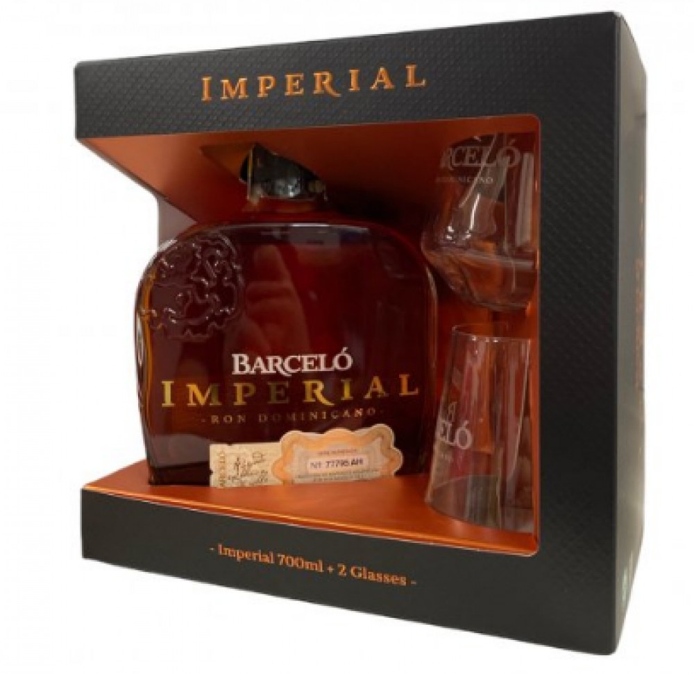 Ron Barcelo Imperial Rum 38% 0,7 l (Geschenkpackung mit 2 Gläsern)