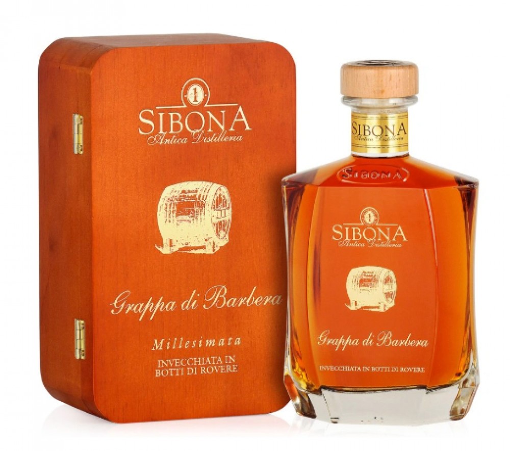 Sibona Grappa di Barbera 44% 0,7 l (dřevěná krabička)