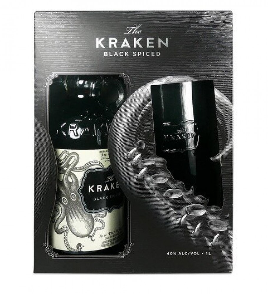 Kraken Black Spiced 40% 1 l + sklenička (karton)