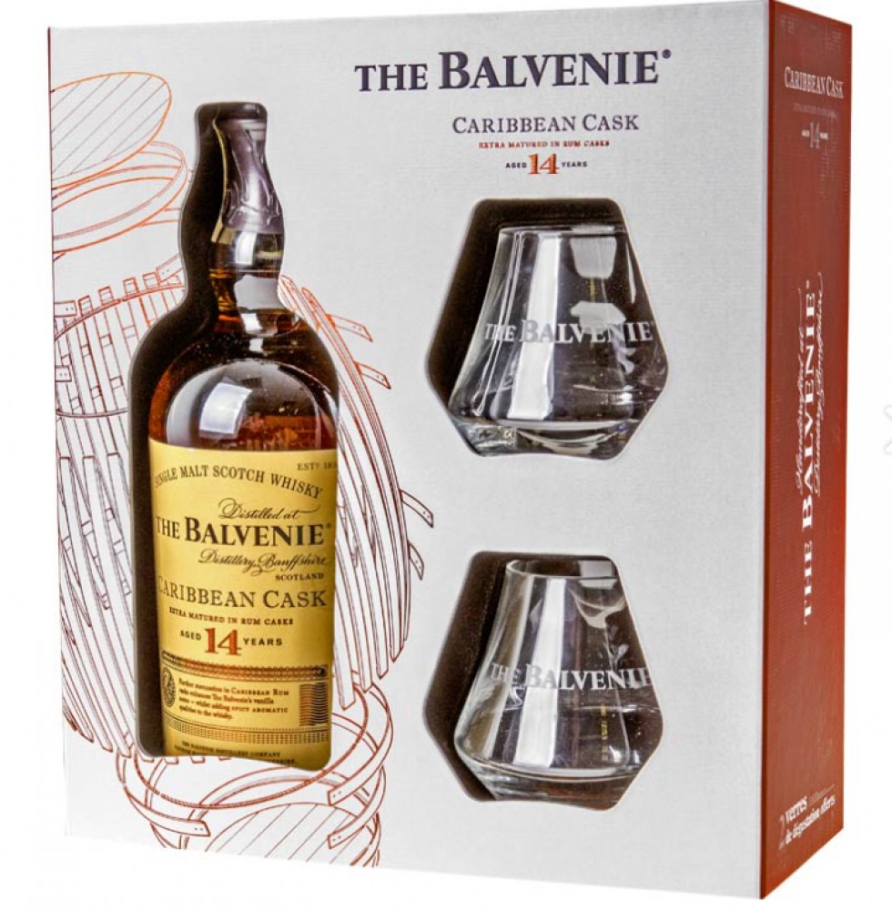 Balvenie 14y Caribbean Cask 43% 0,7 l + 2 skleničky (karton)